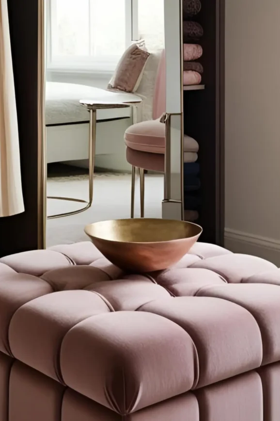A chic wardrobe room with stylish essentials and organization items.