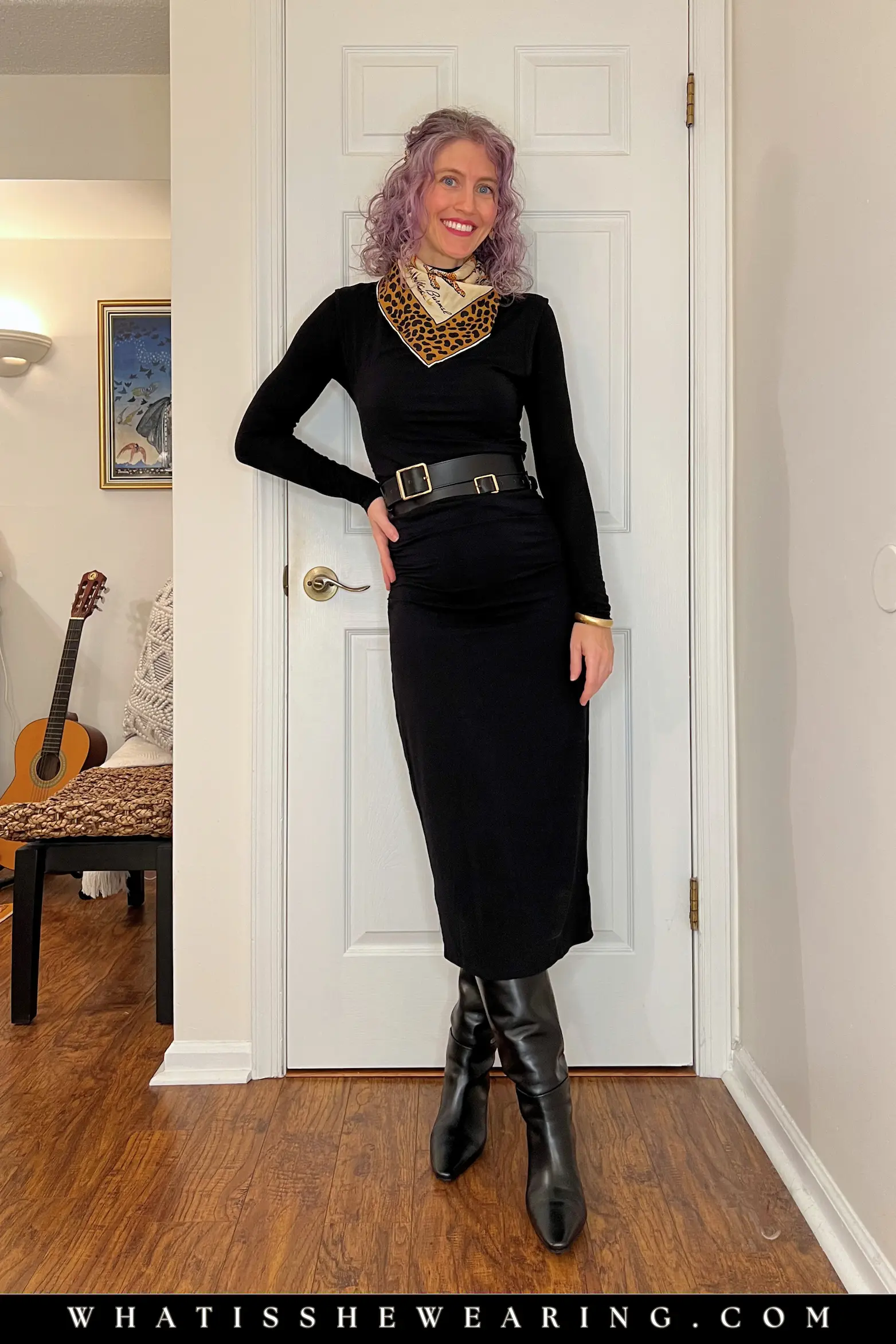 Effortless Drape Black Dress Outfit Ways to tie a silk scarf: effortless drape full outfit with classy black dress