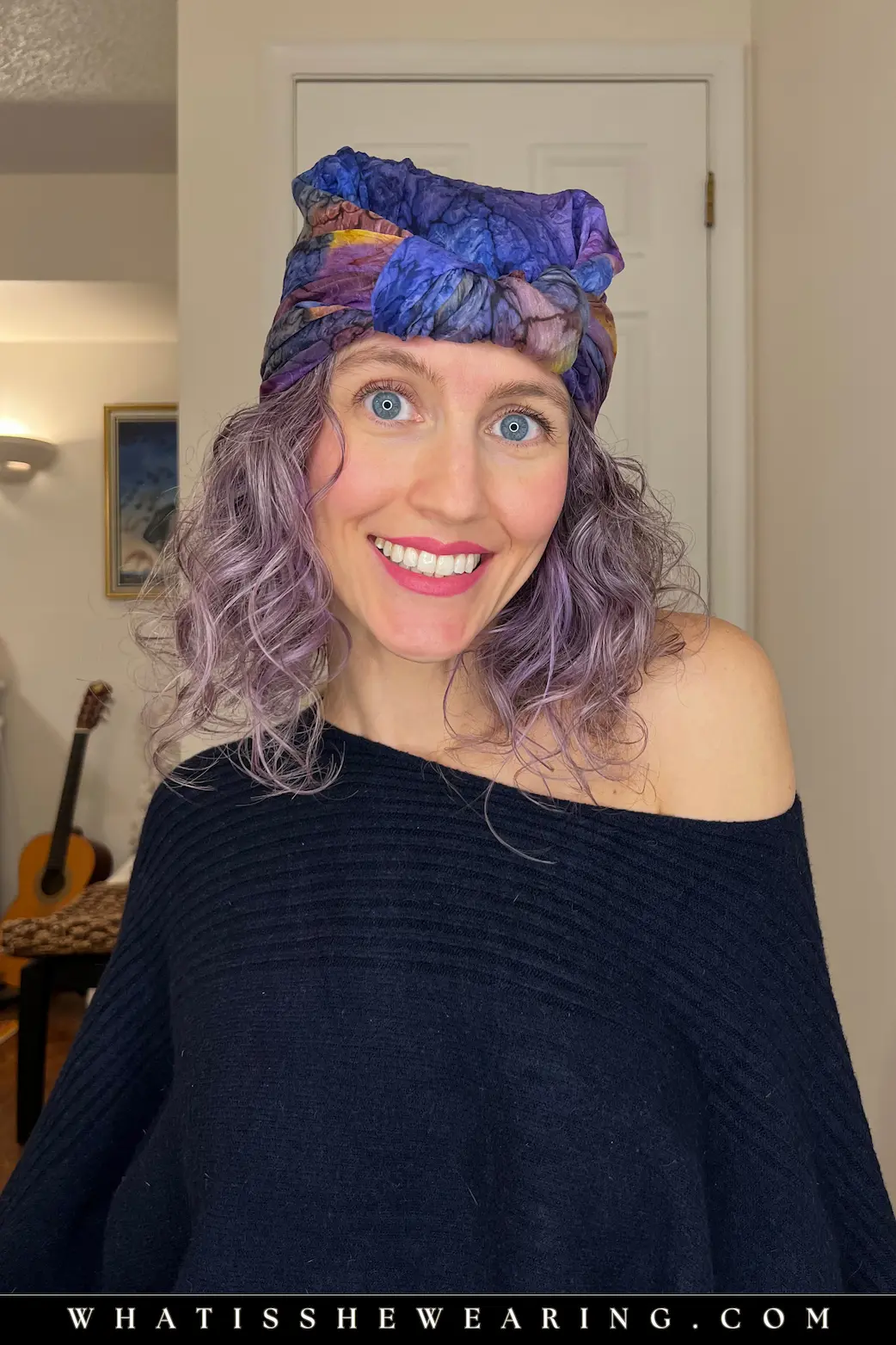 Boho Head Wrap Close-Up Boho head wrap: close-up of silk scarf turban tied at nape with tucked ends