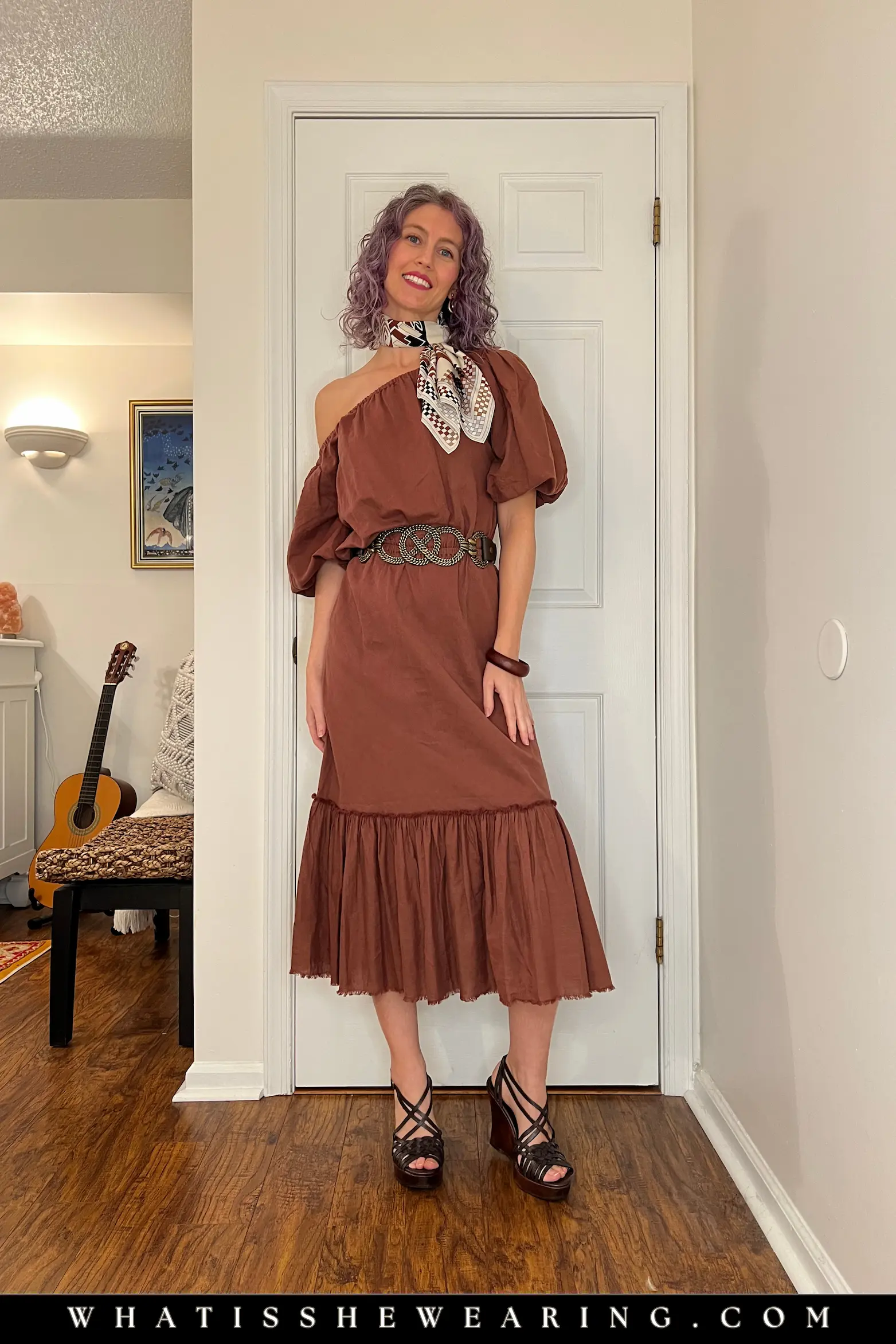 Minimalist Neckerchief Summer Dress Look Ways to style a silk scarf: minimalist neckerchief full outfit with linen summer dress