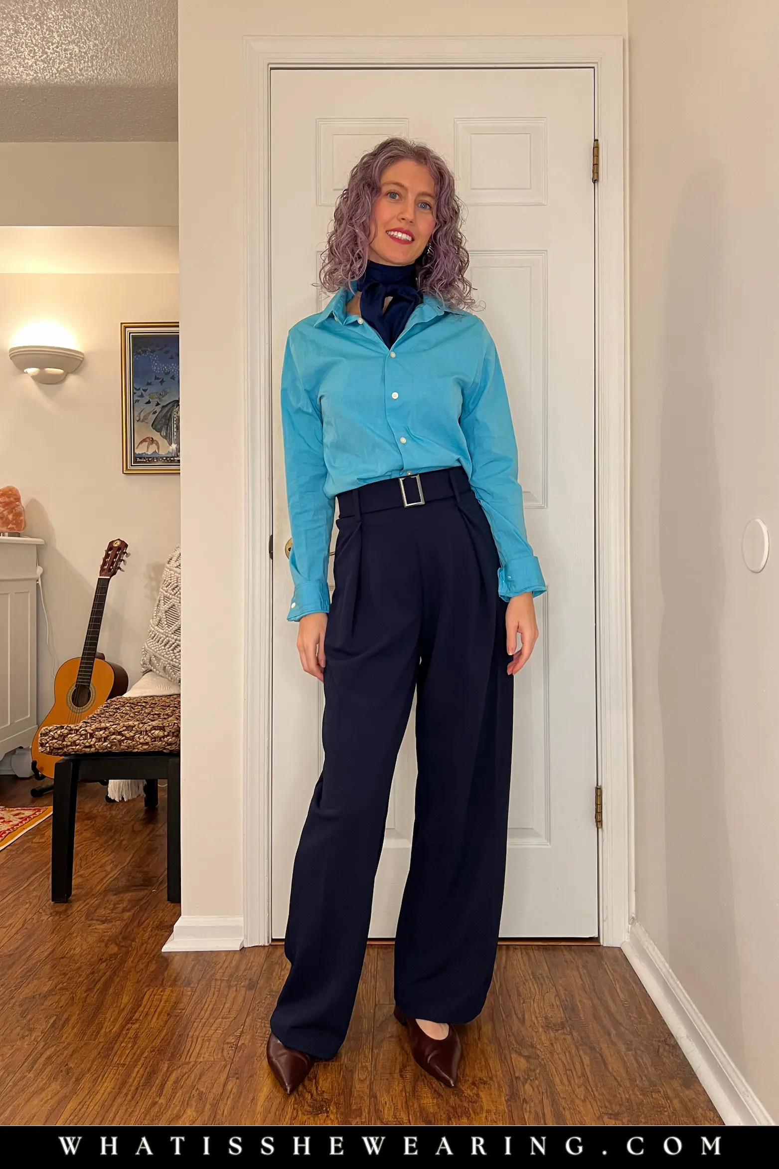 Modern Cravat Navy Work Outfit Ways to style a silk scarf: modern cravat full outfit with navy blue work attire