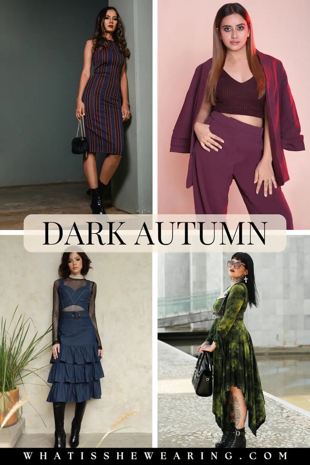 Dark Autumn Night Out Looks Four dark autumn women dressed in going out looks for date night.
