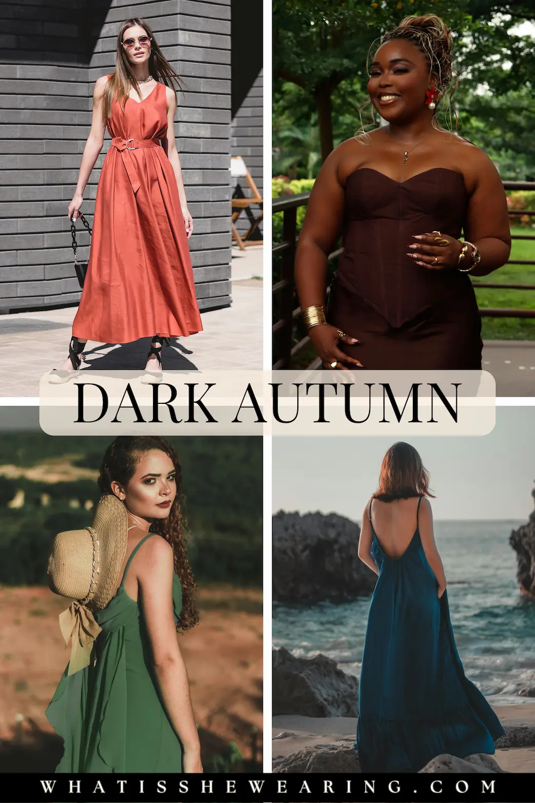 Dark Autumn Summer Looks Four women styled in summer outfits for dark autumn.