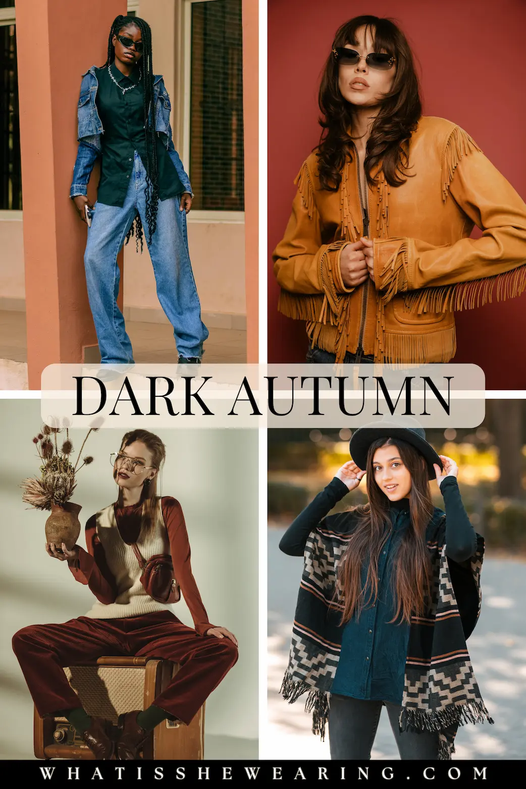 Deep Autumn Casual Outfits Four stylish woman wearing streetwear looks for a dark autumn.