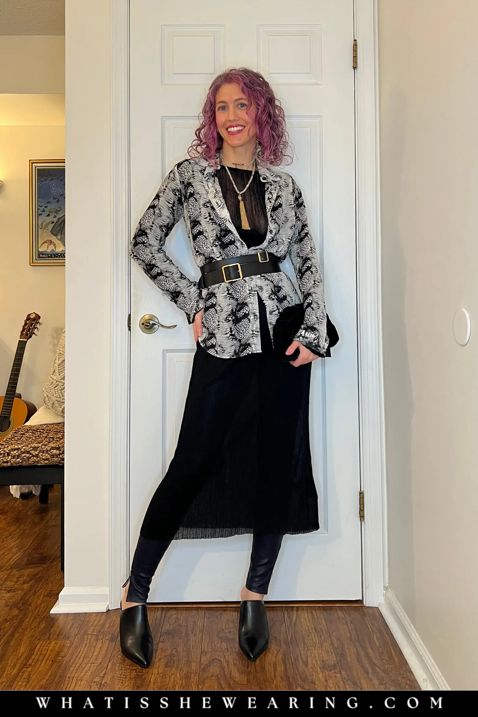 Outfit 6: Sheer Drama Sheer layered leather leggings outfit with faux leather leggings and simple heels