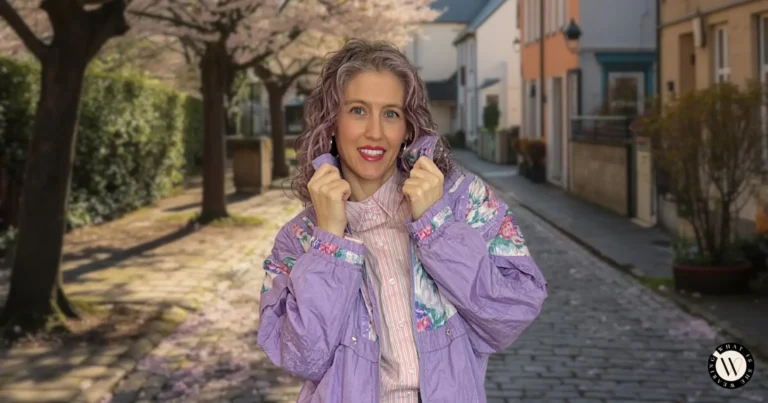 Woman wearing a chic spring jacket, a sporty windbreaker.