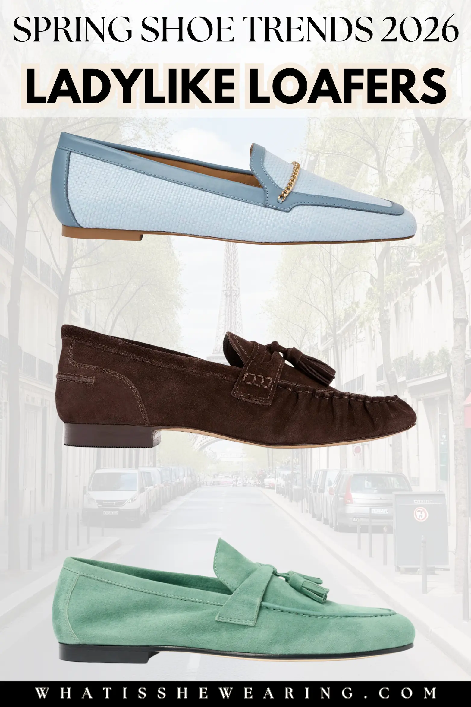 Ladylike Loafers – Polished Spring Style Flat lay with three ladylike loafers picks for spring shoe trends 2026, timeless and elegant for women